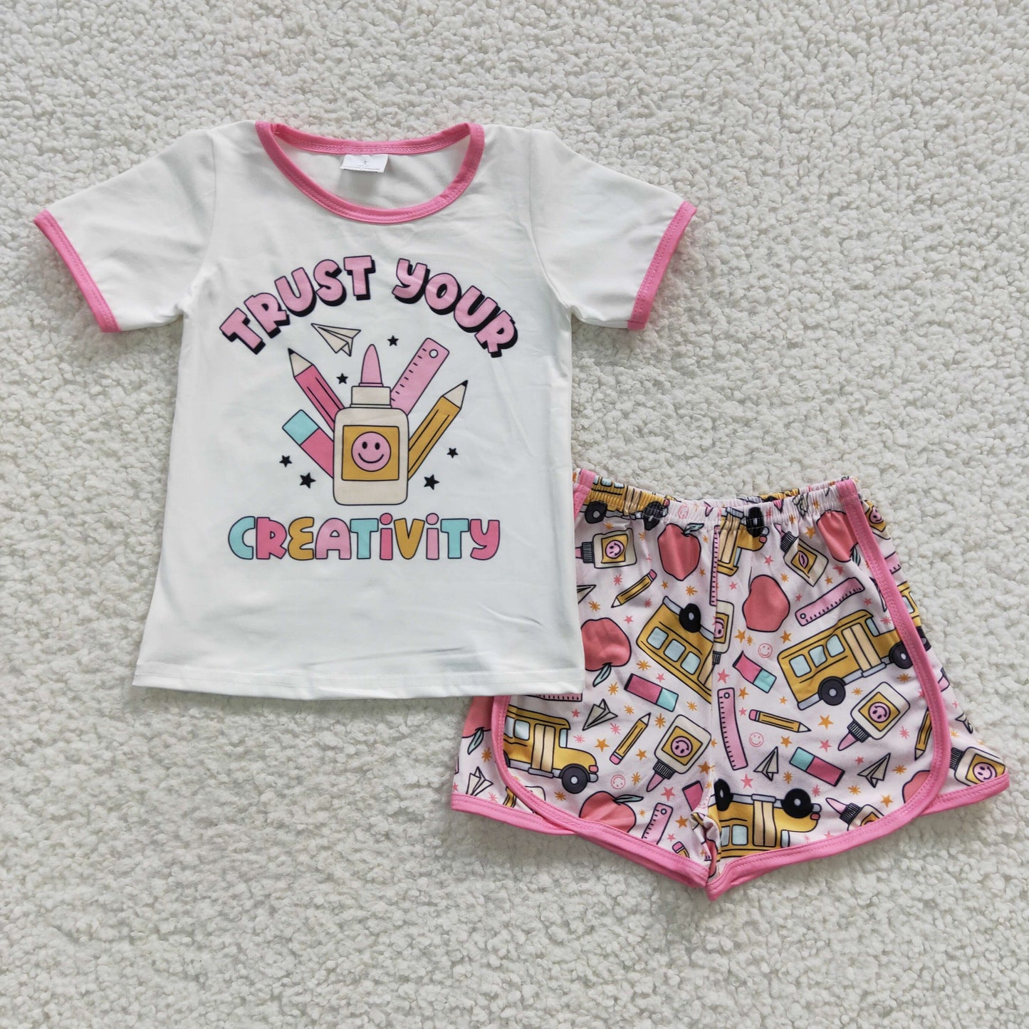 trust your creativity girls back to school shorts set
