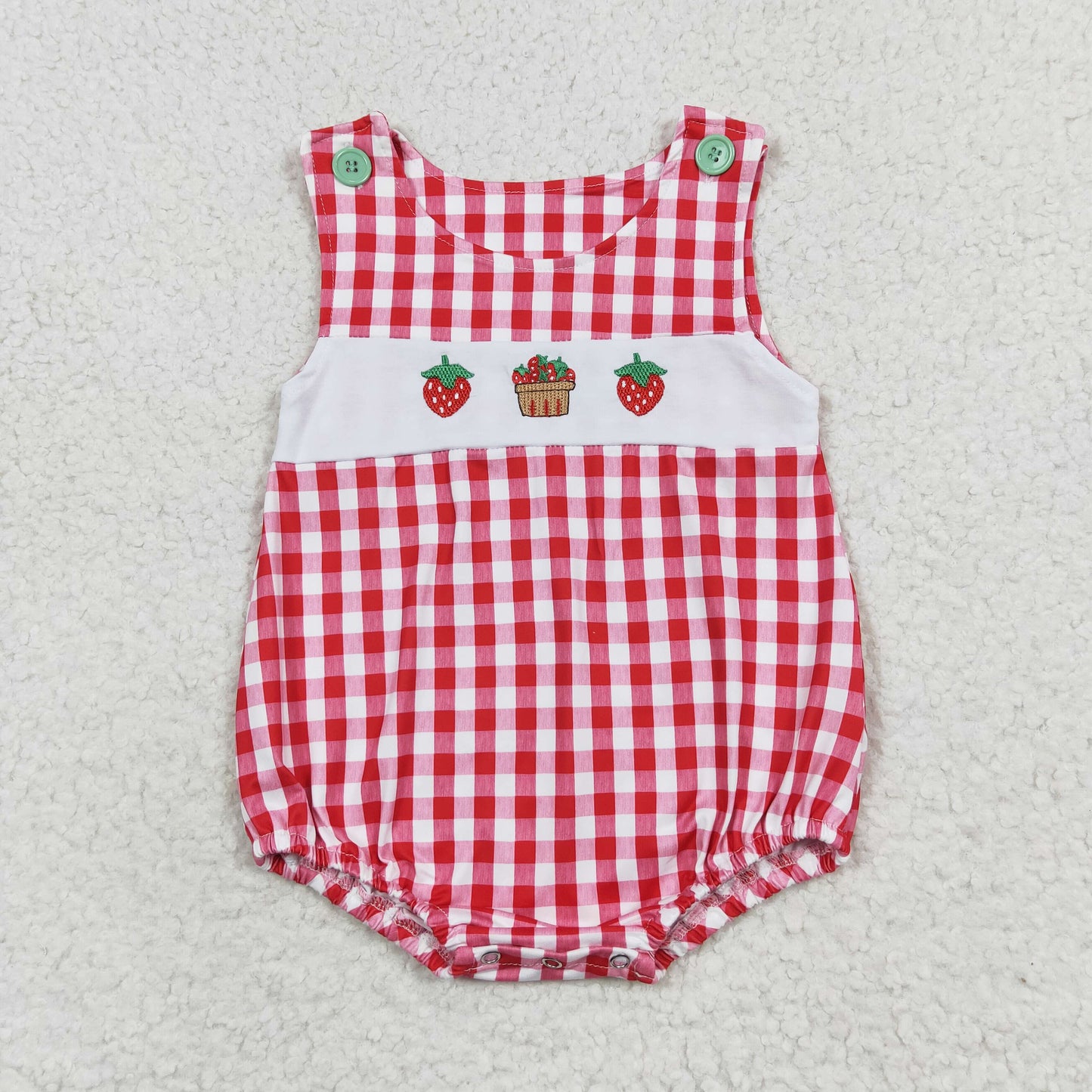 strawberry embroidery plaid tank bubble
