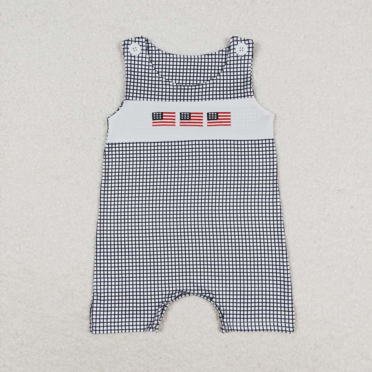 embroidery black gingham USA flag romper