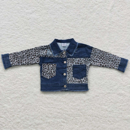 Dark Blue Leopard Denim Jacket