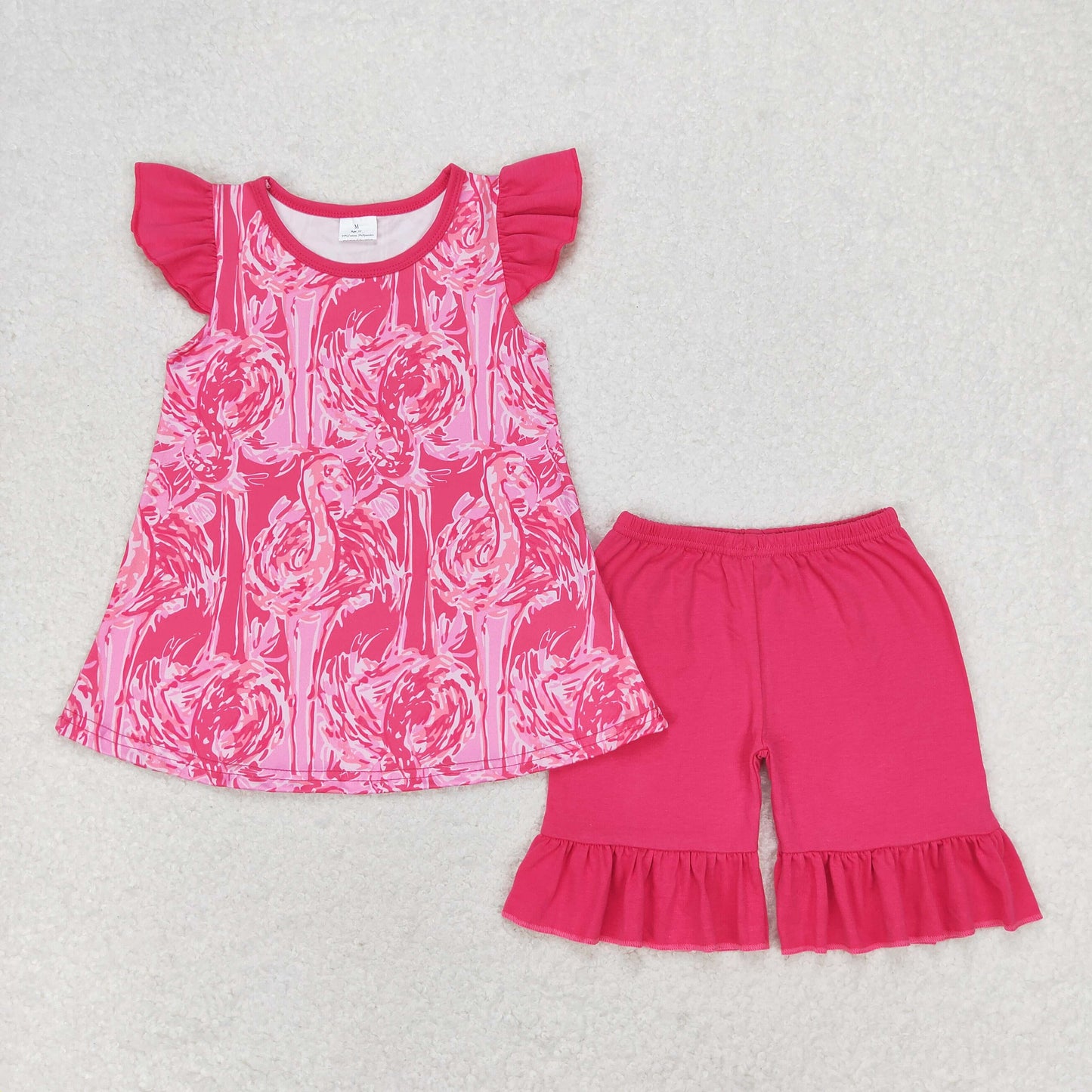 flutter sleeve lily flamingo ruffle shorts set girls summer outfit