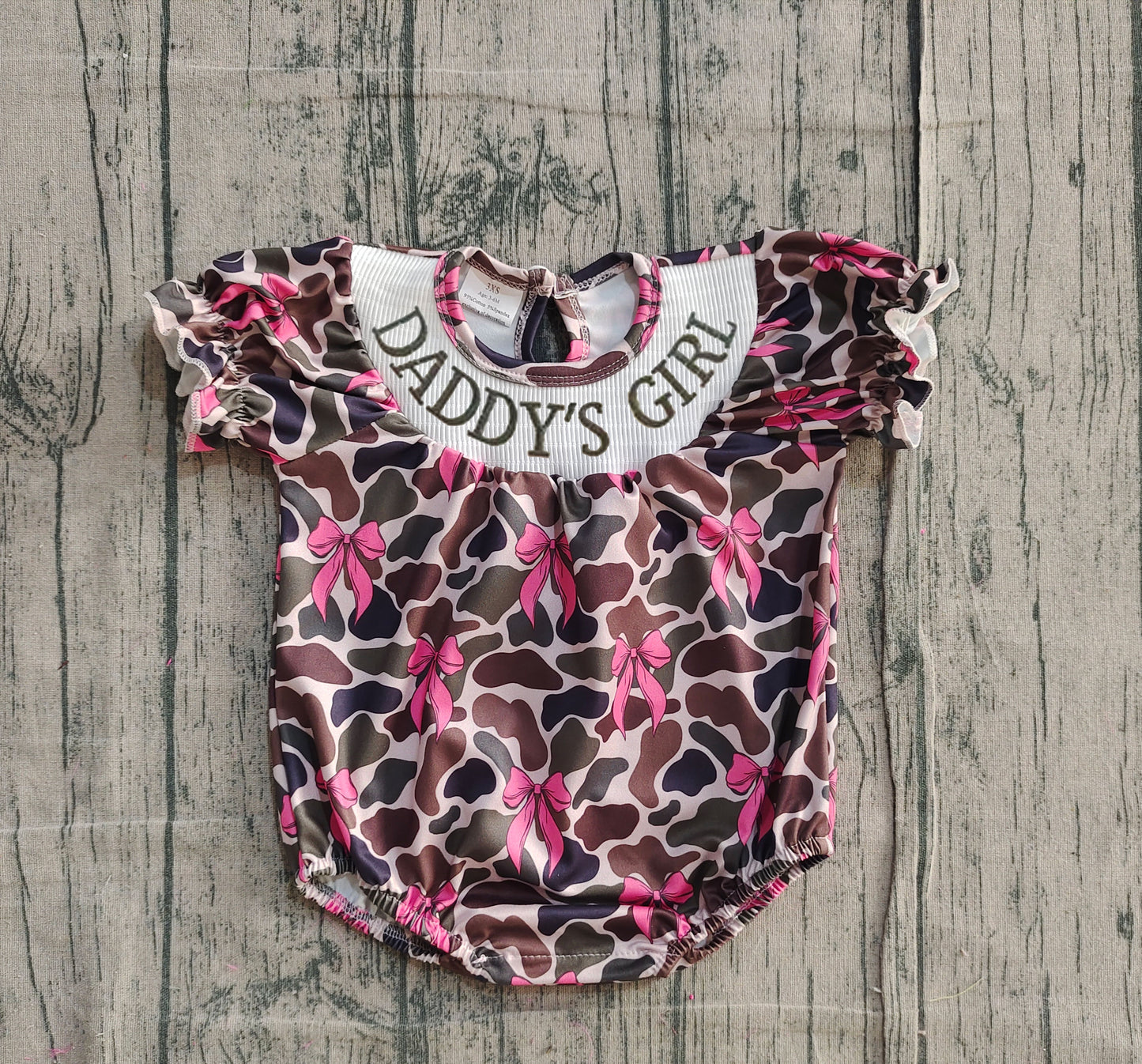 Pre order daddy's girl camo romper (do embroidery)