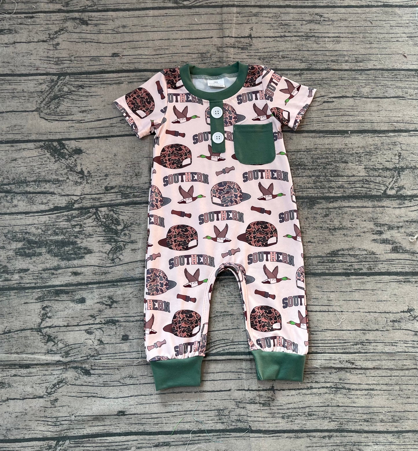 Pre order camo hunting short sleeve baby boy romper