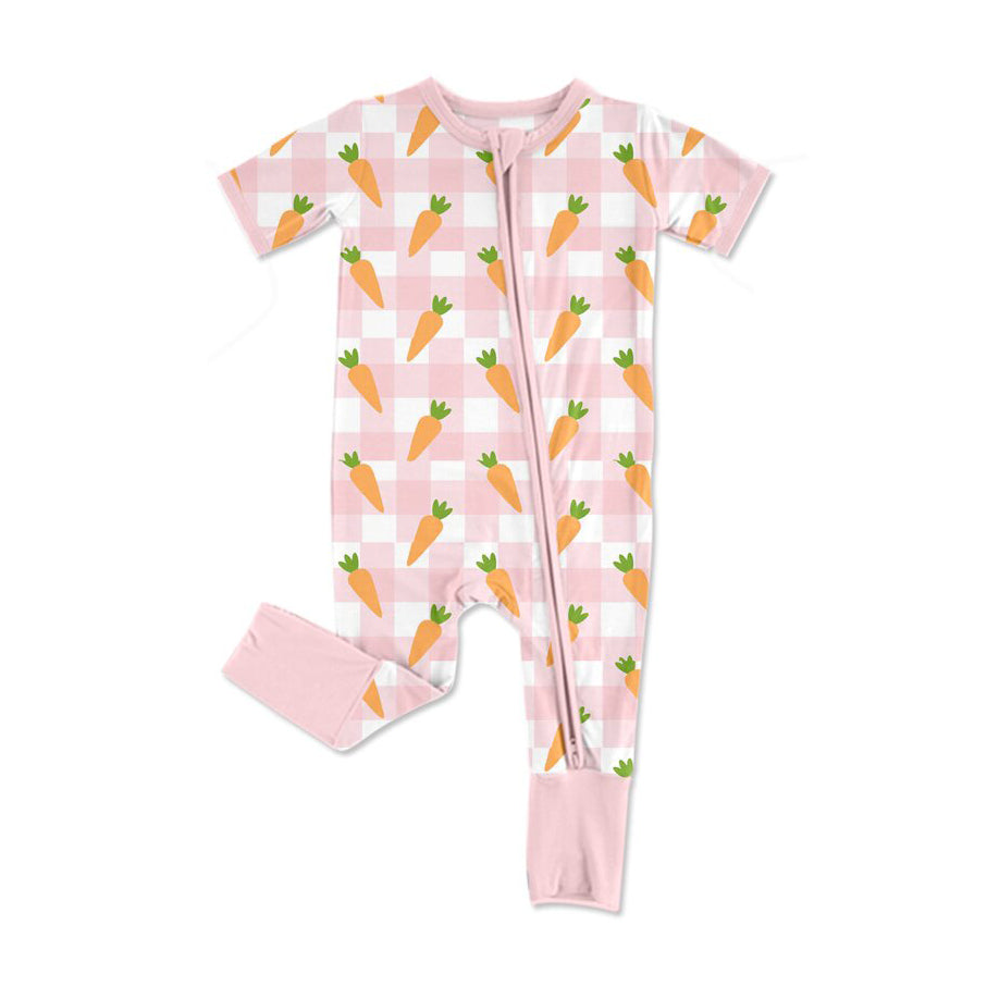 Pre order easter pink plaid carrot baby girl sleeper