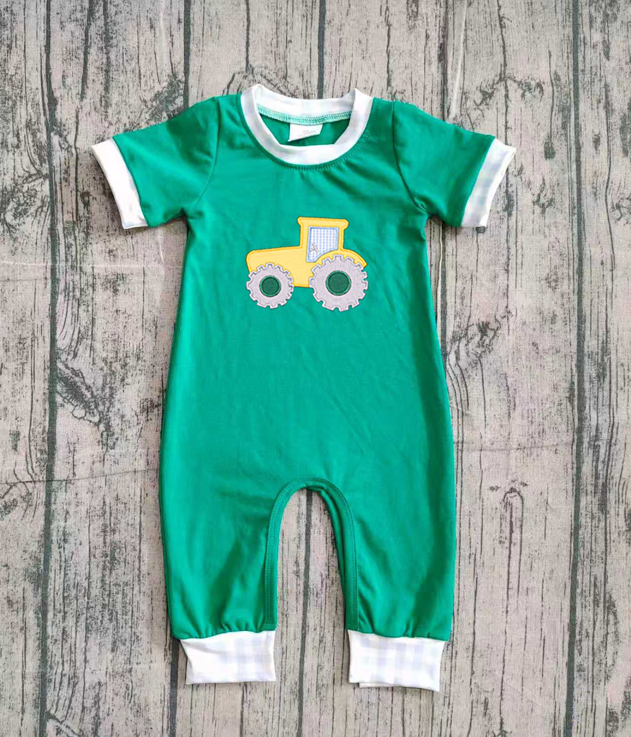 Pre order tractor boy romper (do embroidery)