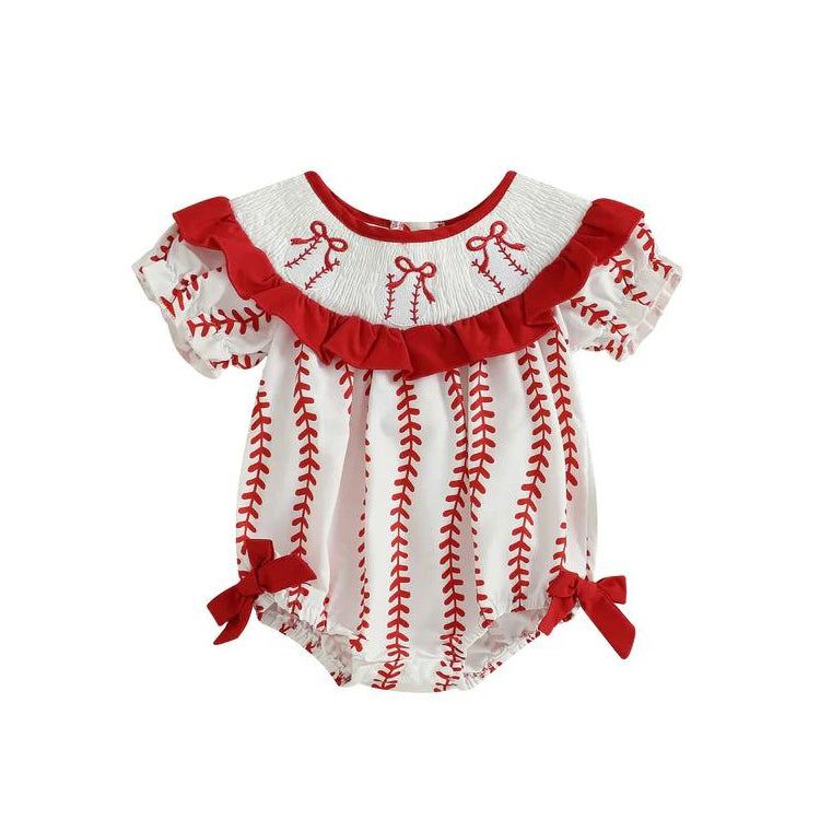 Pre order red bow baseball baby girl bubble