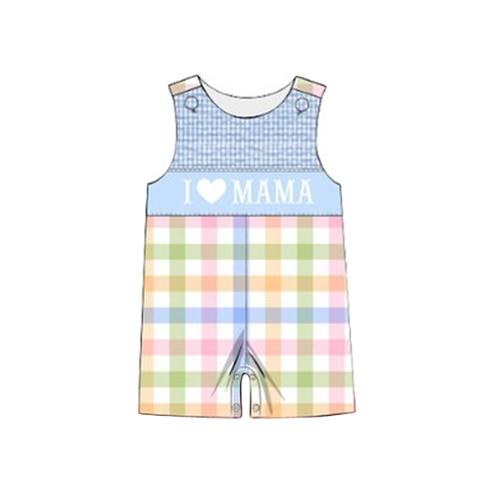 Pre order i love mama colorful plaid boy romper