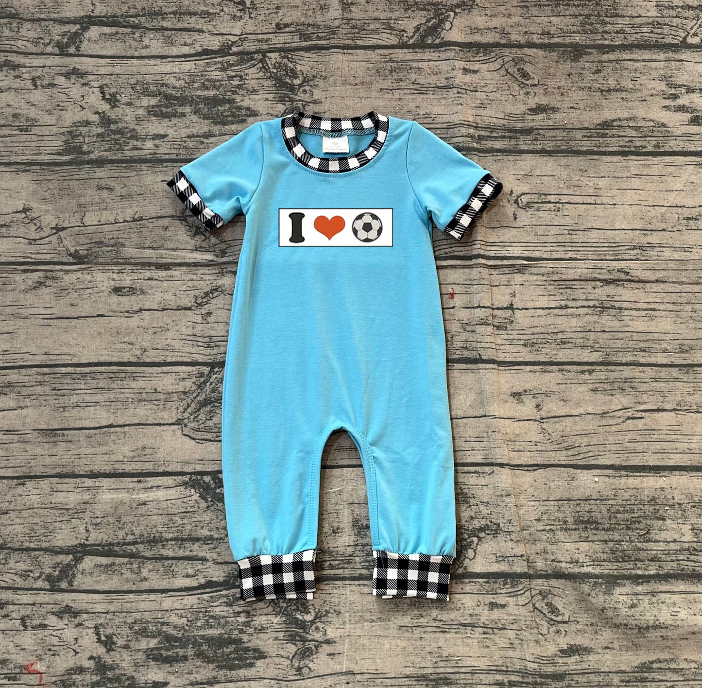 Pre order i love soccer boy romper (do embroidery)