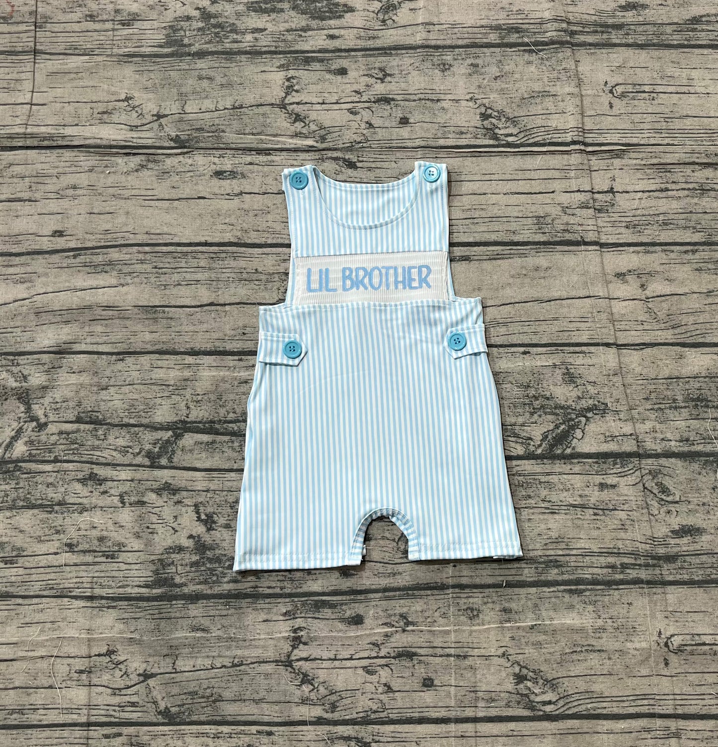 Pre order blue stripes lil brother romper