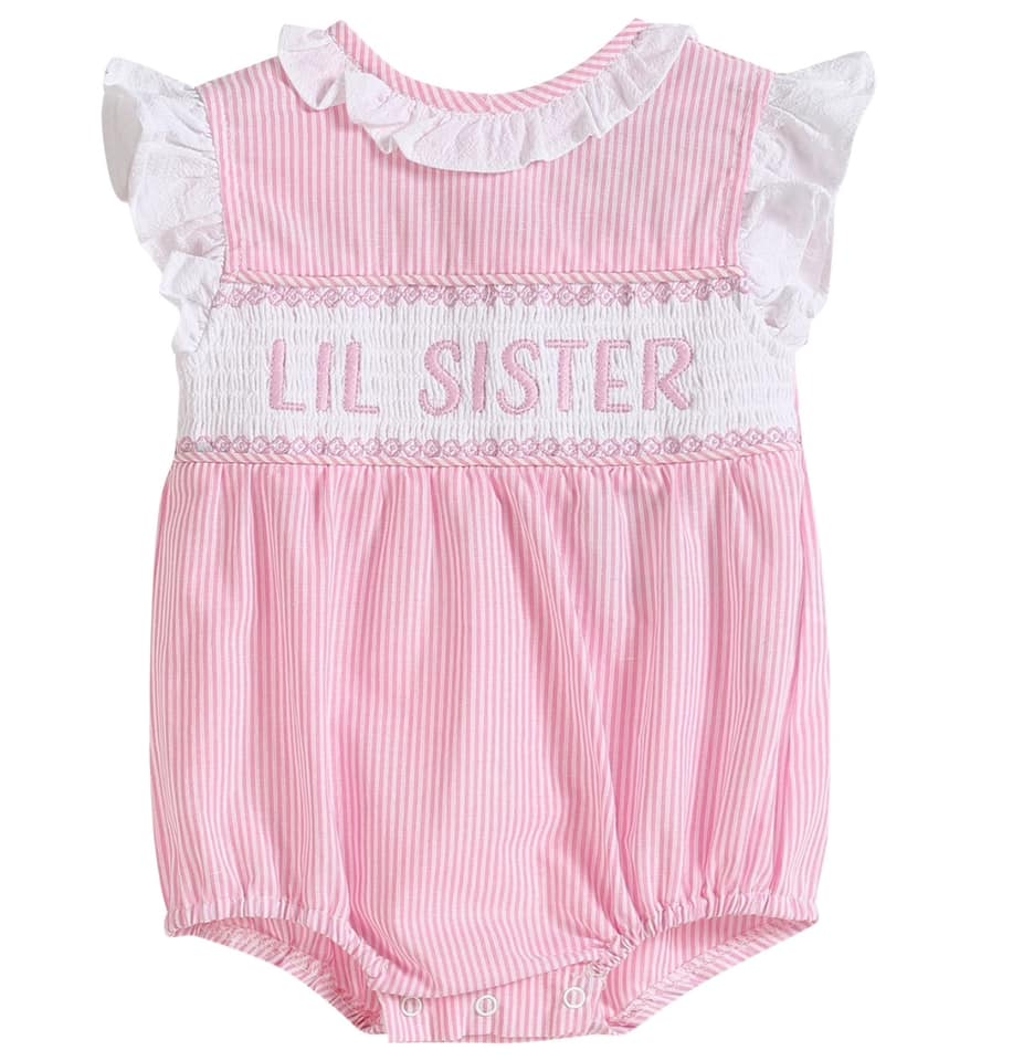Pre order pink stripes lil sister romper