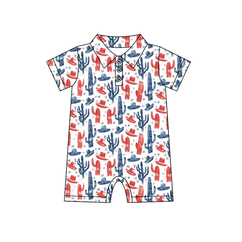 Pre order 4th of july cactus howdy boy polo romper