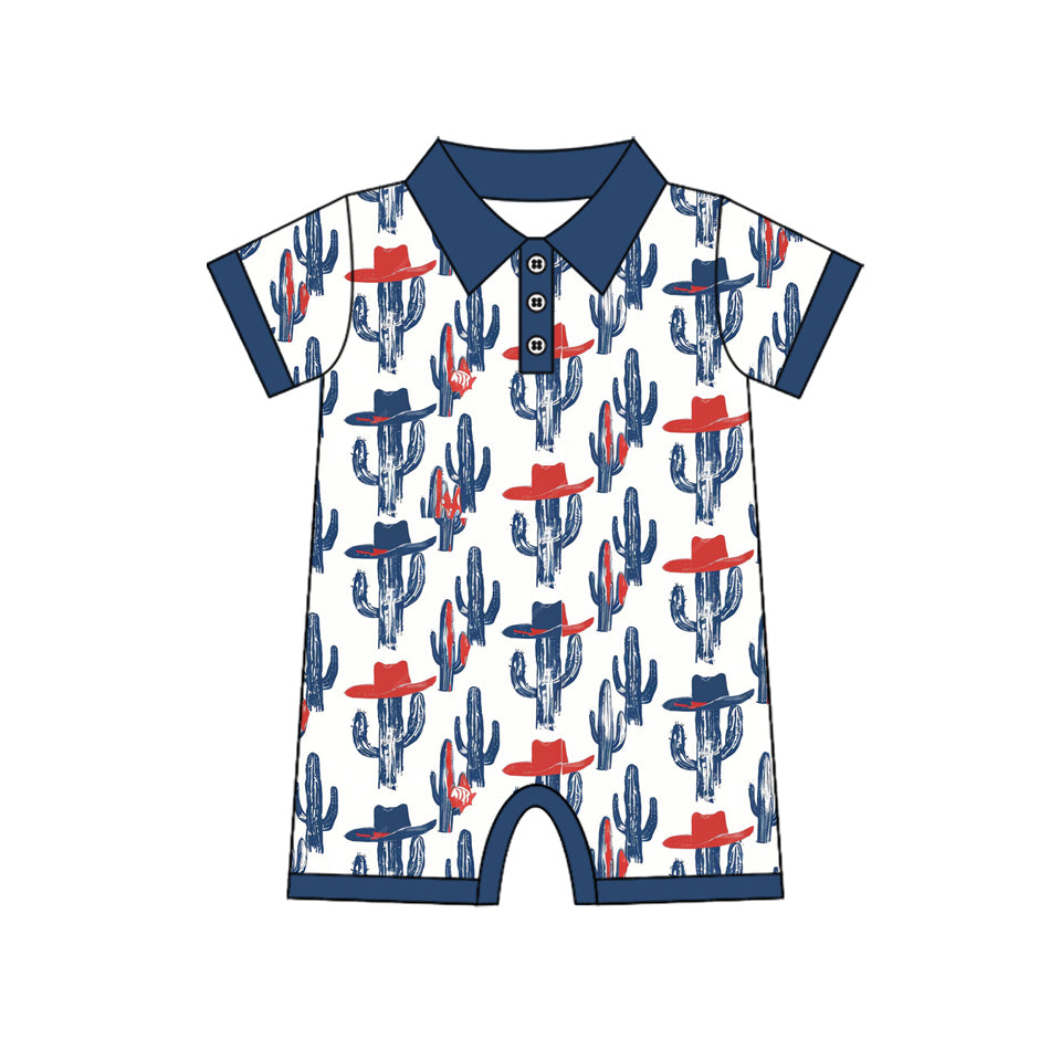 Pre order 4th of july howdy cactus polo romper