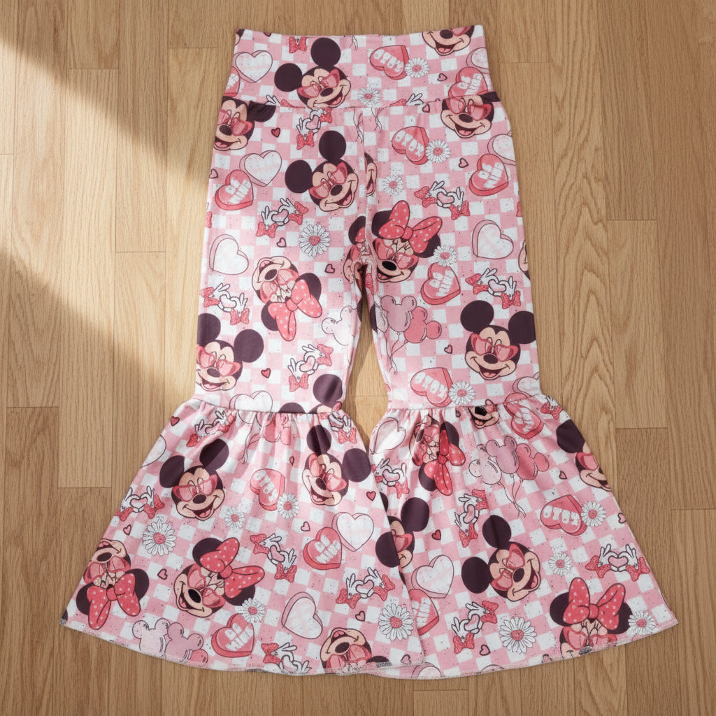 girl valentine cartoon bell bottom pants
