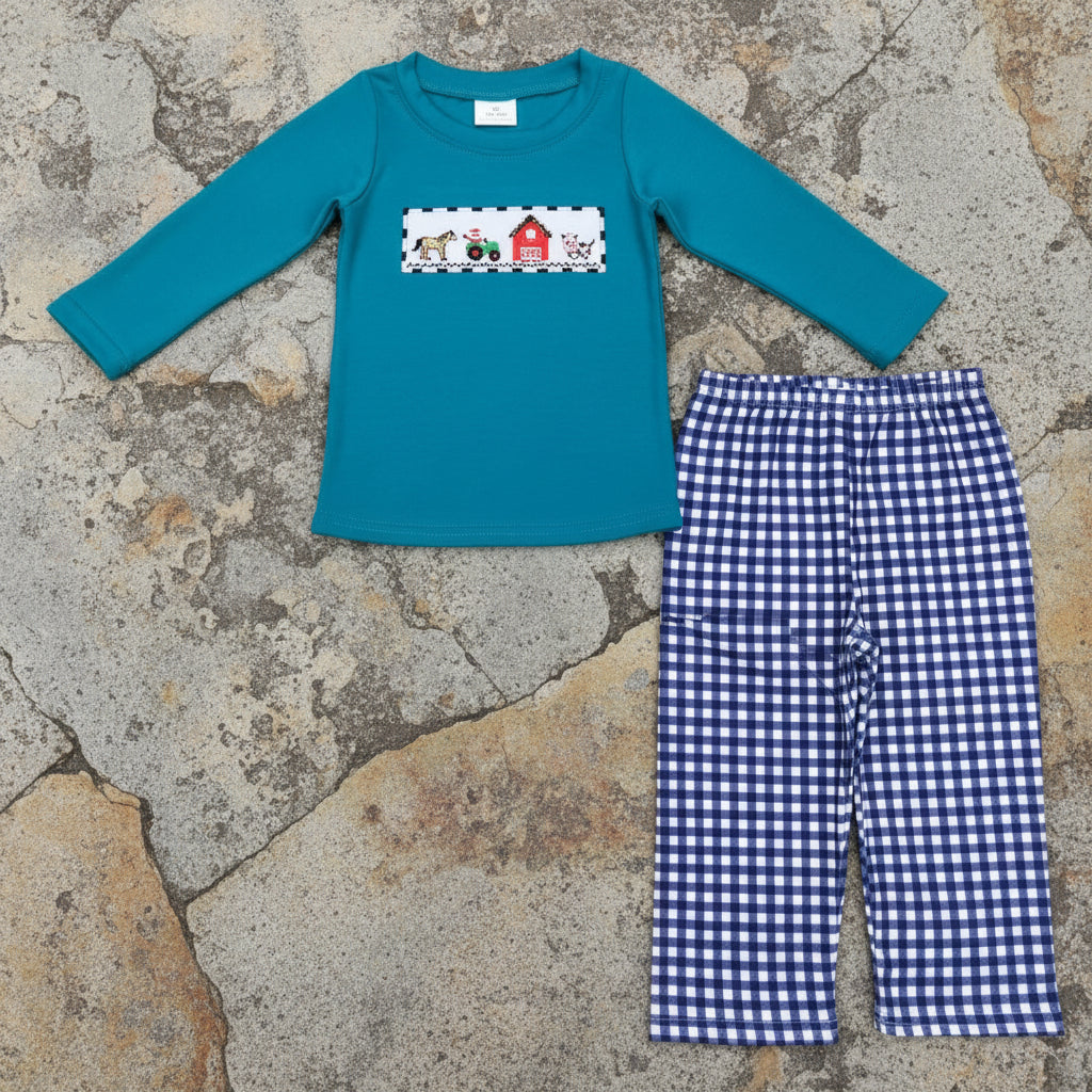 little boy farm life embroidery pants set fall outfit