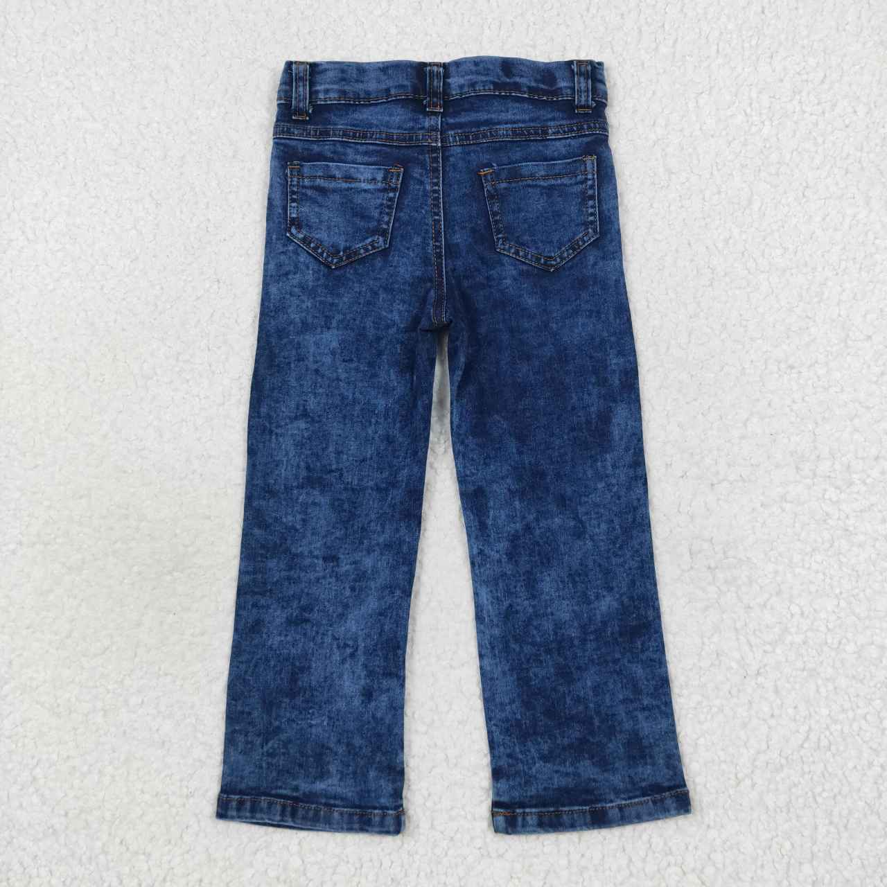 Dark blue straight denim pants kids girl jeans with hole