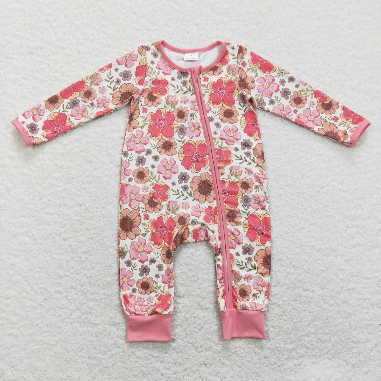 long sleeve baby girl flower print zip sleeper