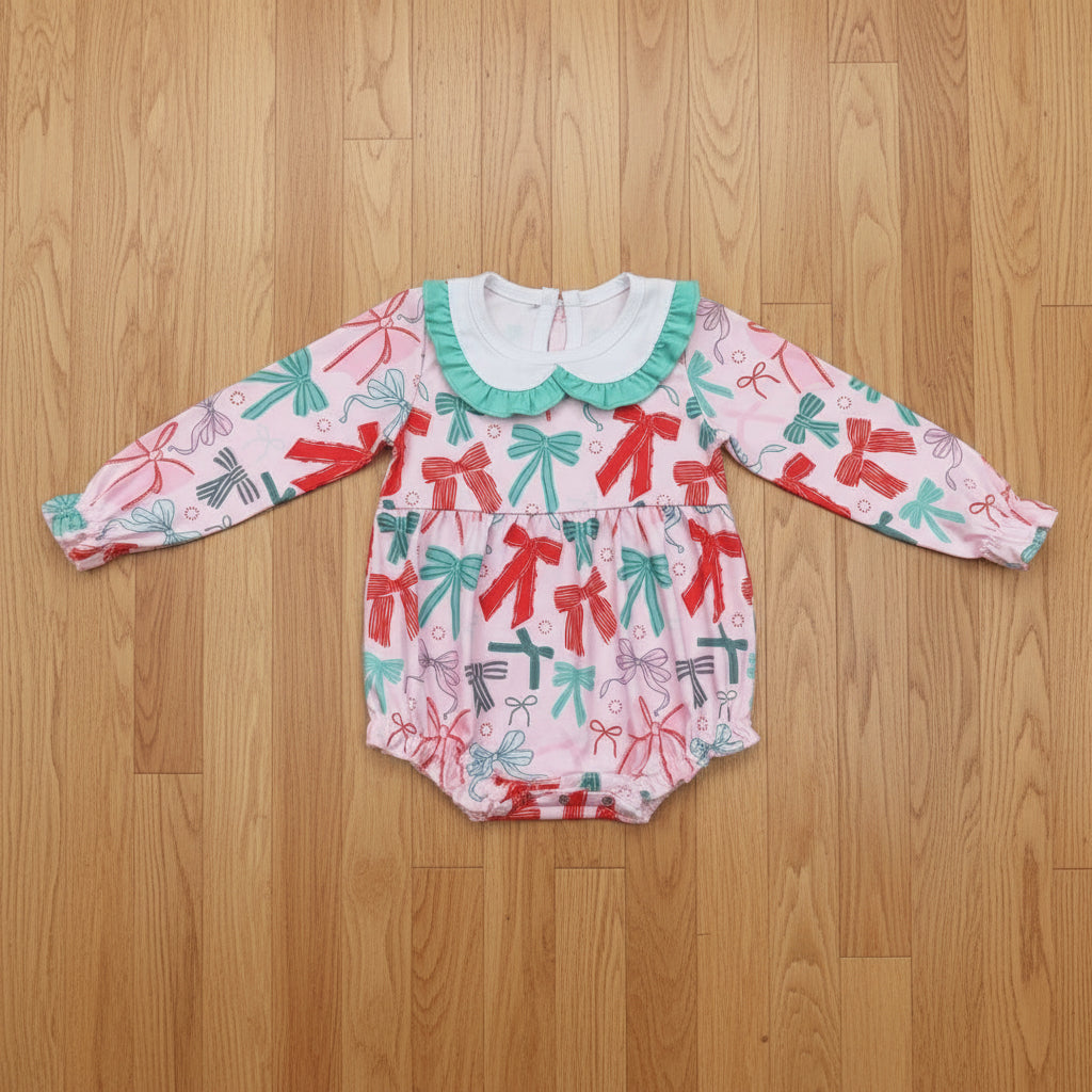 bow print baby girl Christmas bubble