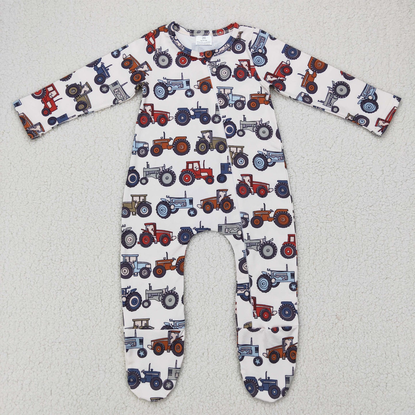 tractor print baby boy footie zip sleeper