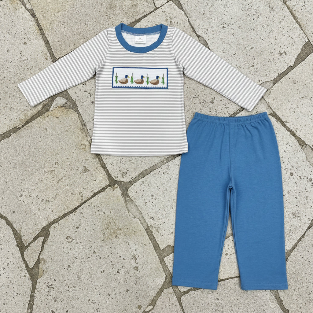 duck embroidered pants set boys clothes