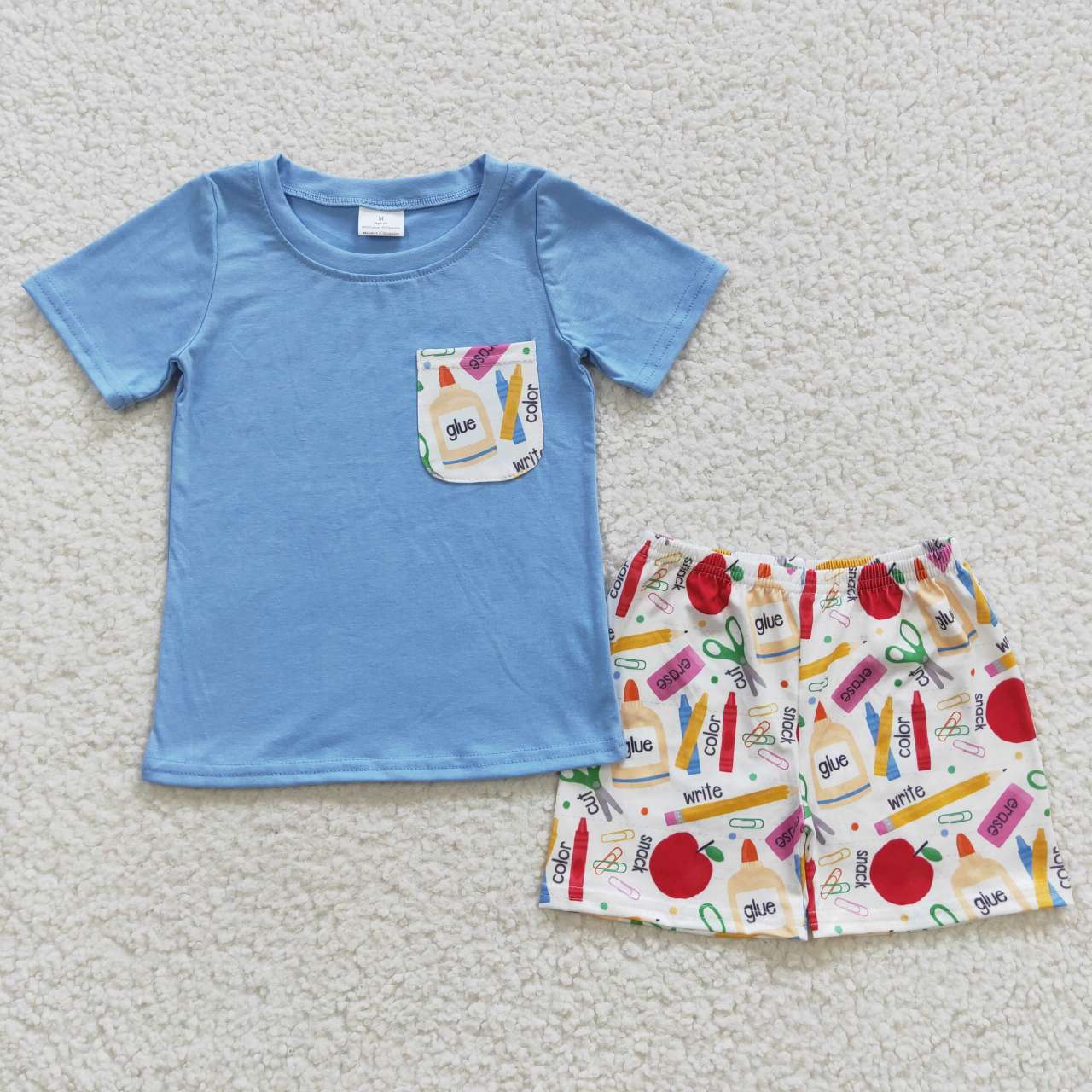blue glue boys back to school shorts set