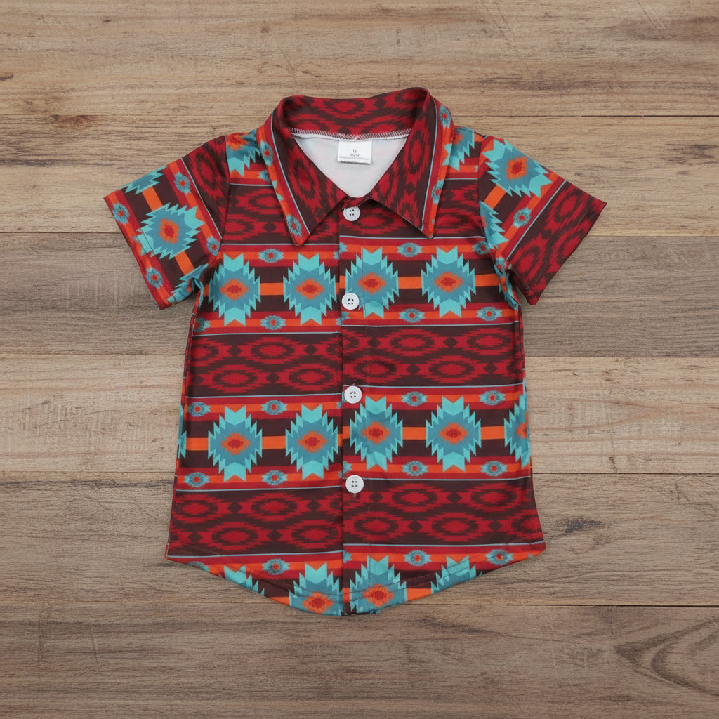 boy summer aztec button up polor t shirt