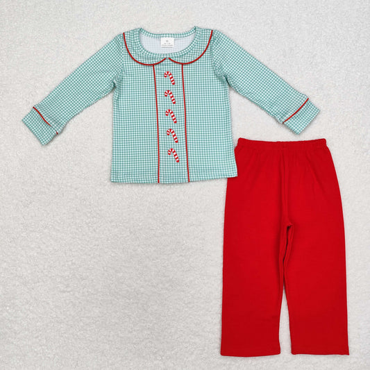 candy cane print pants outfit boy Christmas clothes
