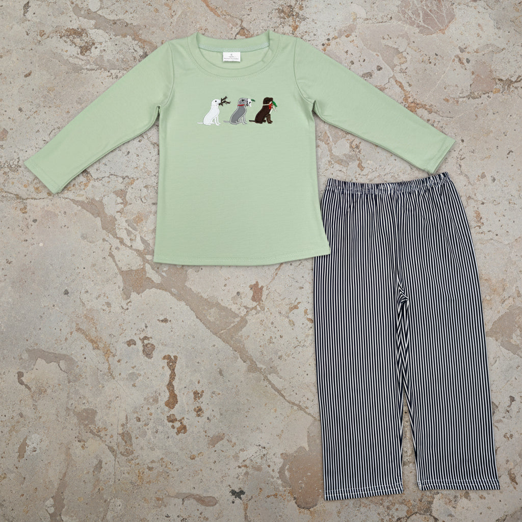 long sleeve hunting dog embroidery pants outfit boys clothes