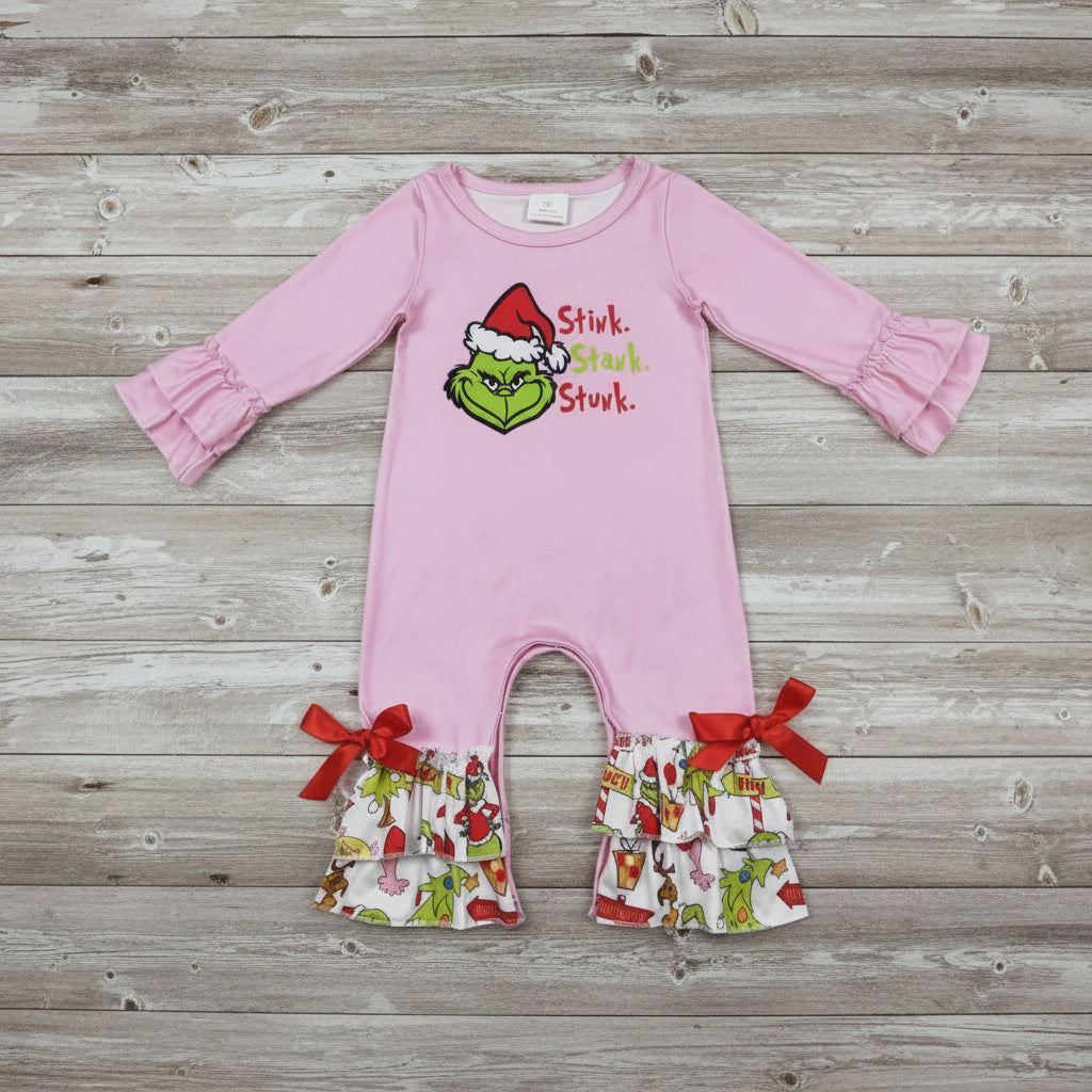 baby girl Christmas clothing pink grinchey ruffle romper