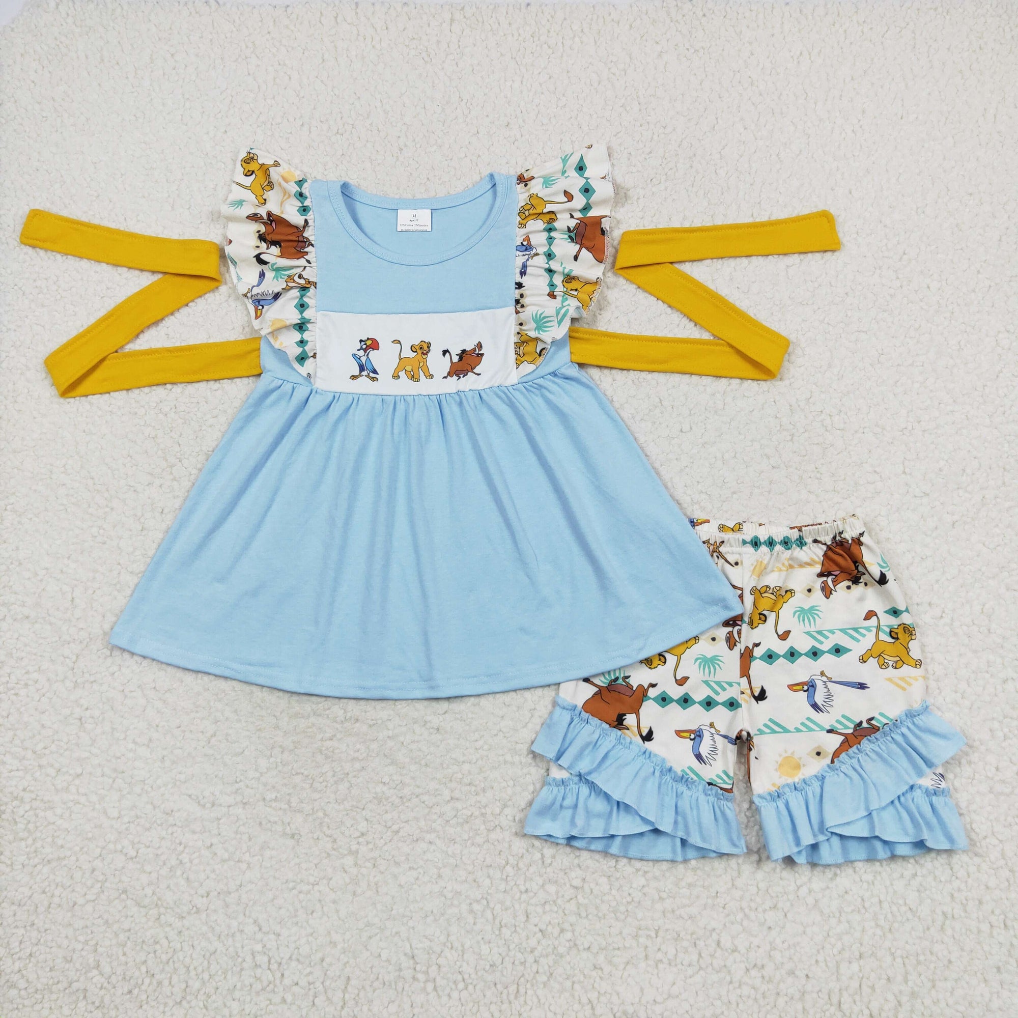 zoo animal ruffle shorts set with belt