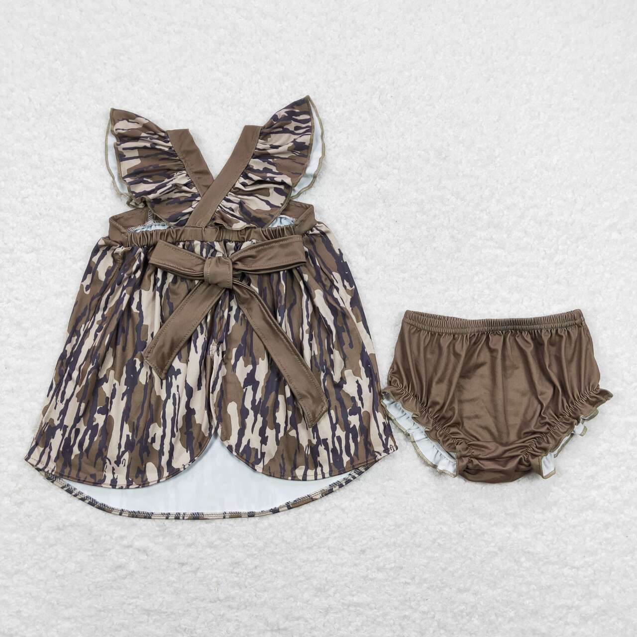 brown camo back bow bummie set