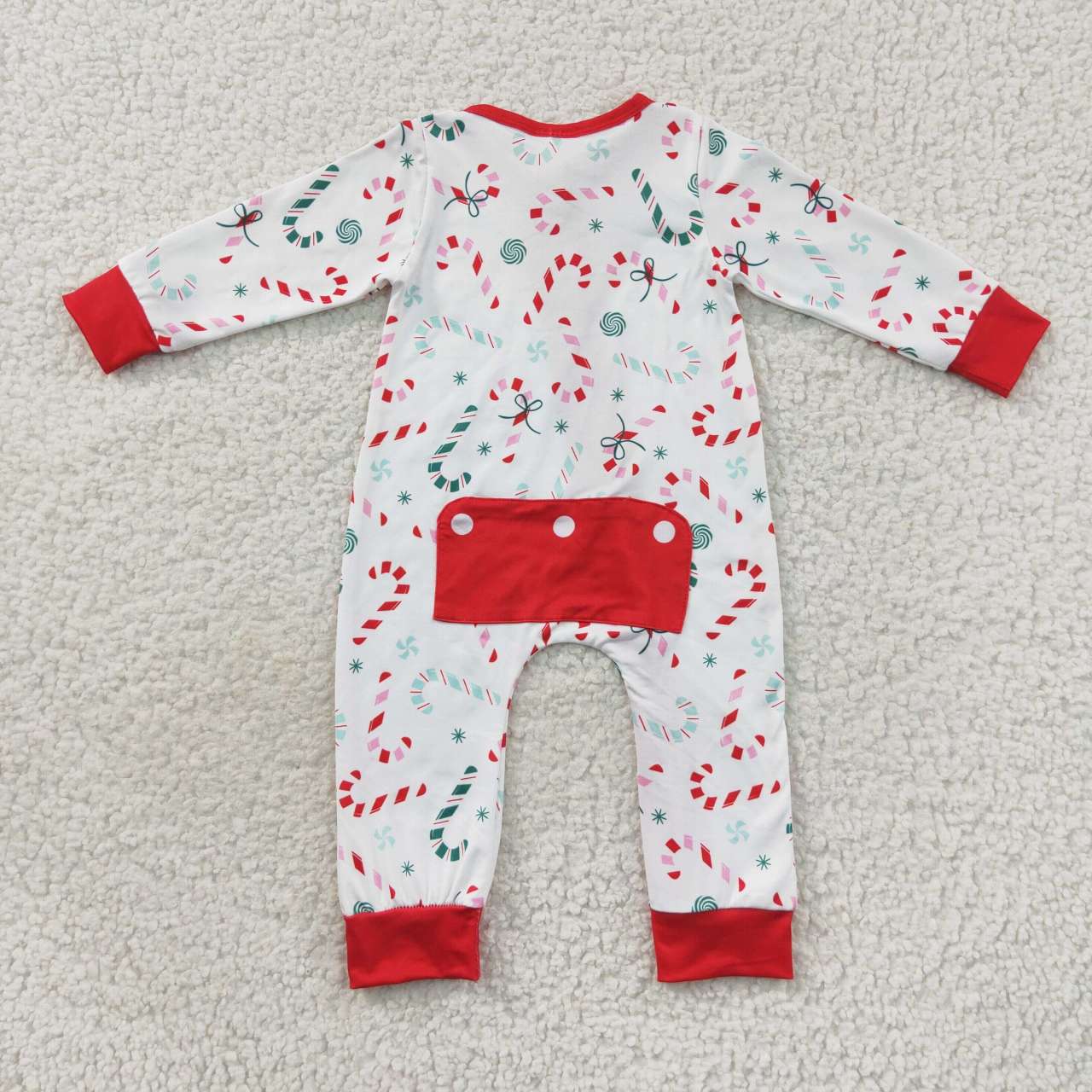 Candy cane ruffle zipper sleeper, baby boy christmas PJs