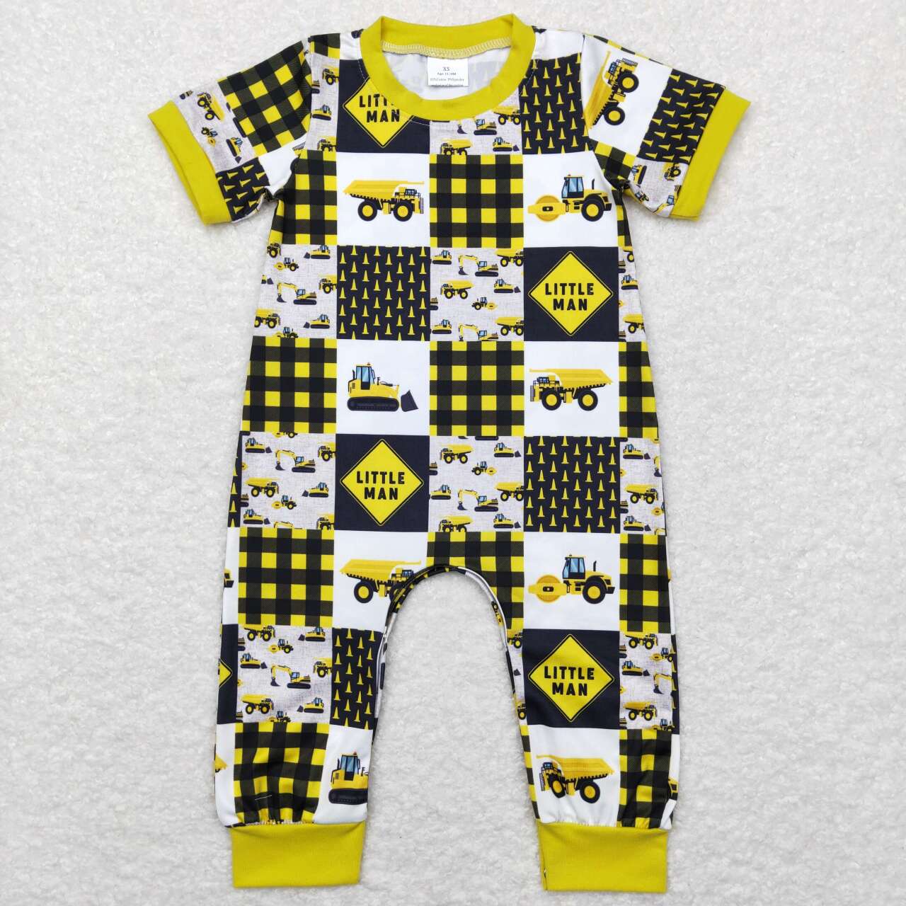 baby boy short sleeve construction truck romper