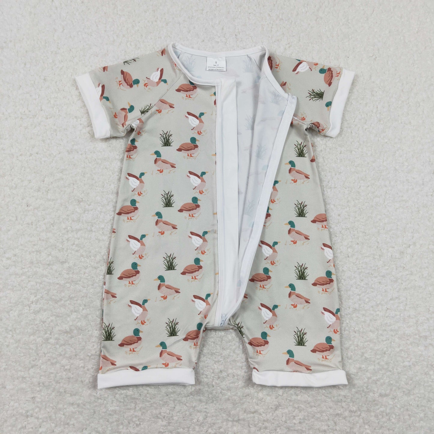 sage mallard short zip romper
