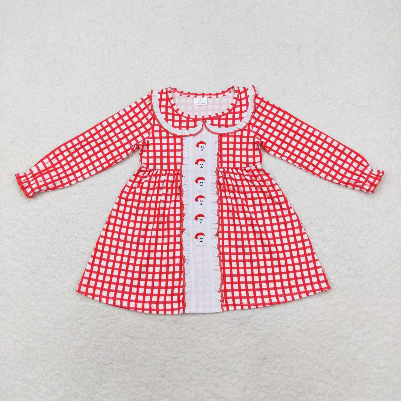 red plaid santa embroidered collared dress toddler girl Christmas clothes