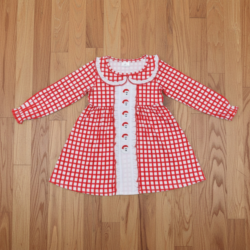 red plaid santa embroidered collared dress toddler girl Christmas clothes