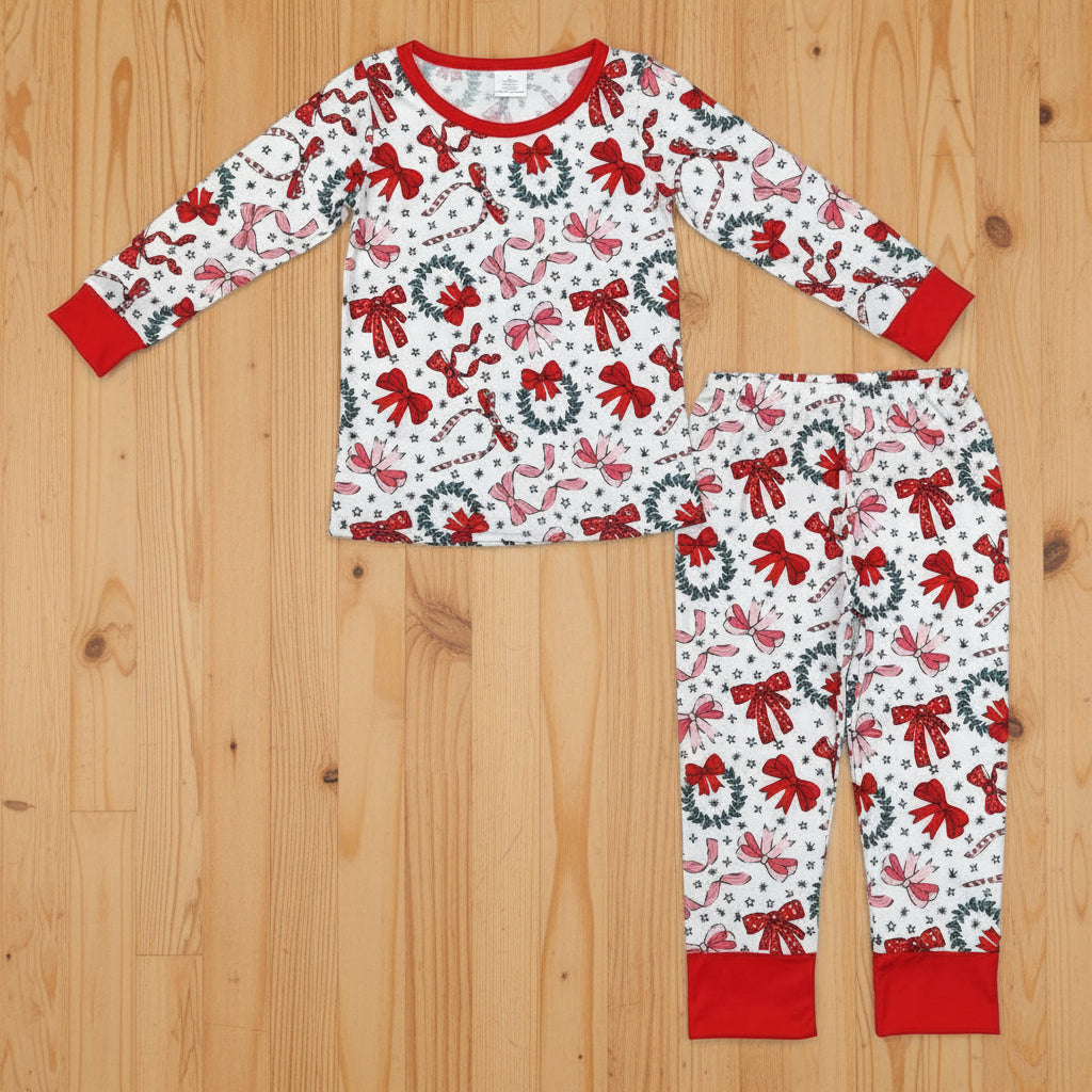 red coquette bamboo pajama girls Christmas sleepwear