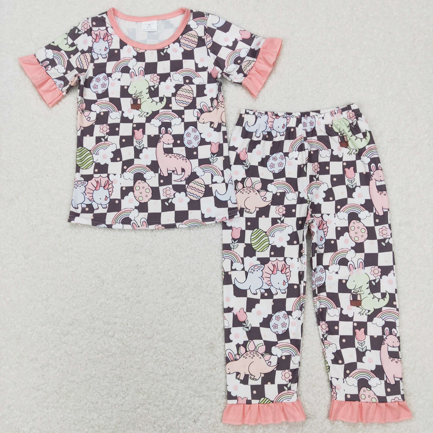 girl easter short sleeve dinosaur&egg pajama