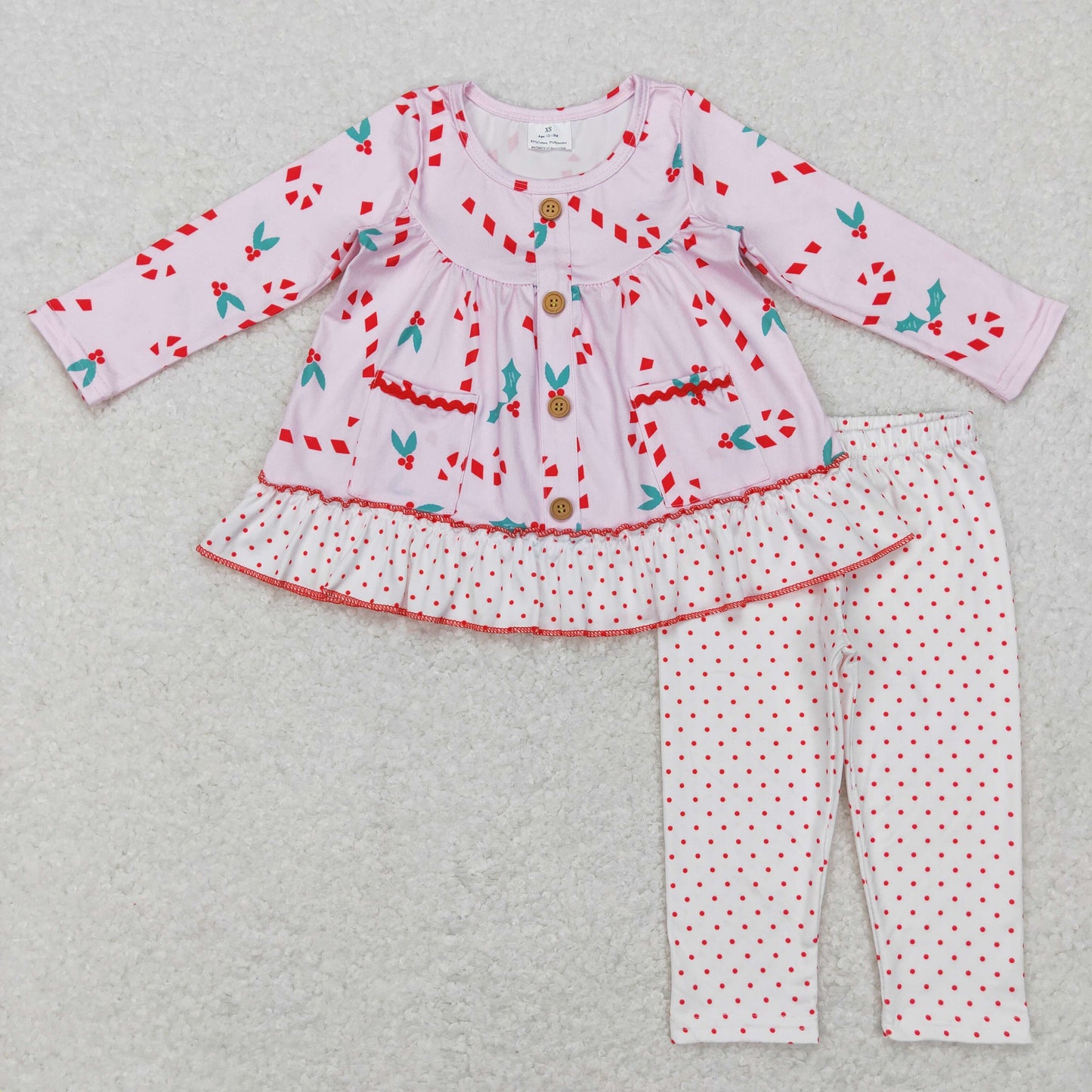 pink red christmas candy cane tunic polk dots legging set