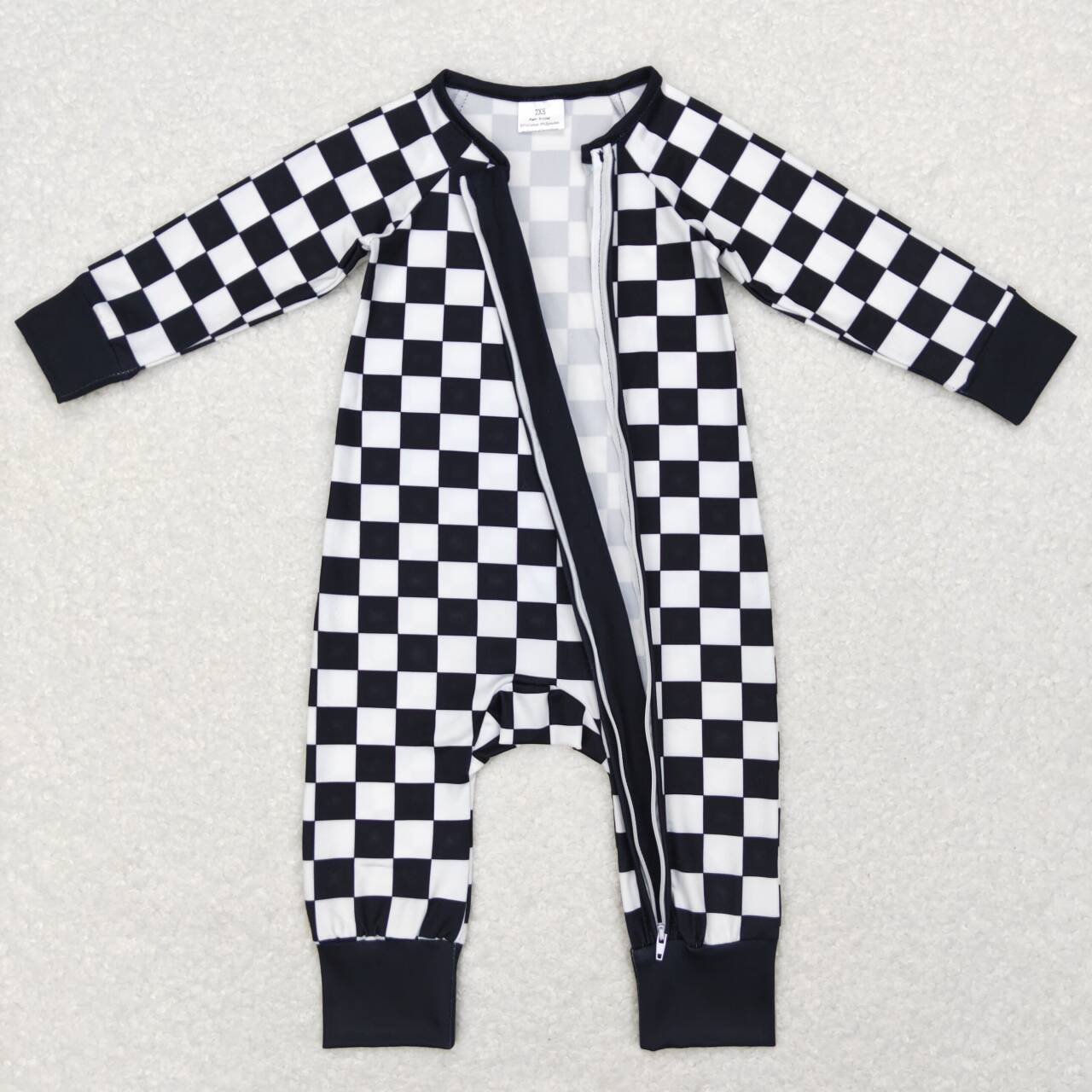 baby boy black white checkered zip sleeper