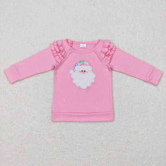 christmas pink santa claus embroidery pullover