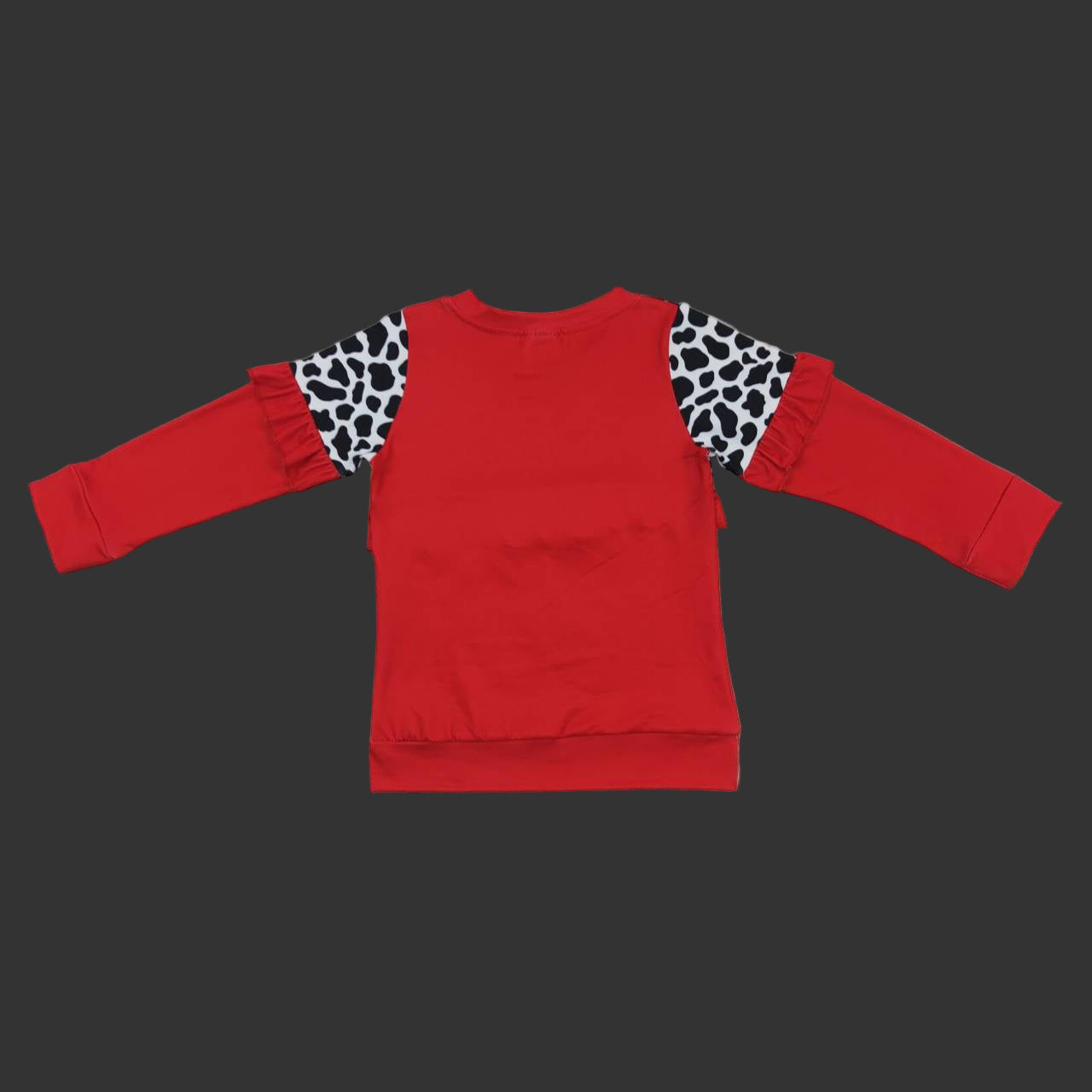 fall cow print red ruffle pullover