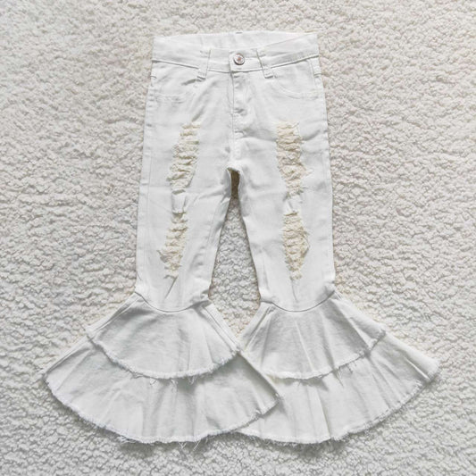 white flare jeans girl denim pants with hole