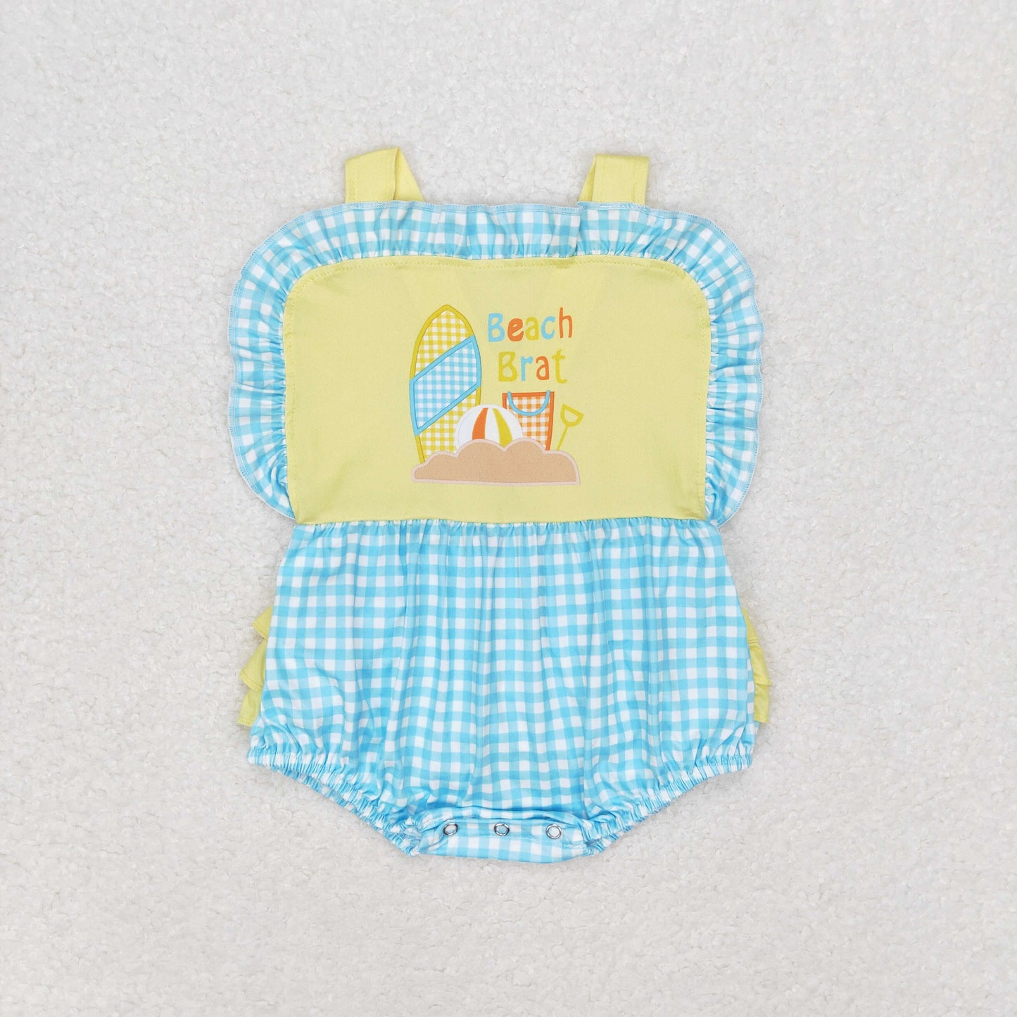 yellow blue beach brat cross ruffle bubble