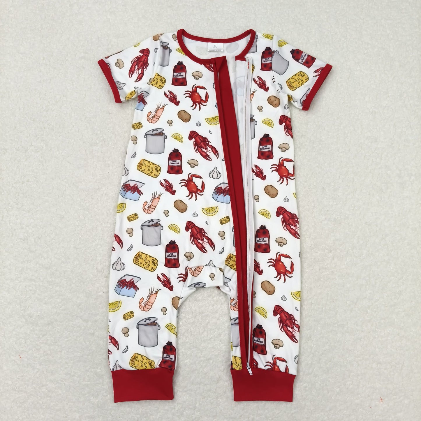 summer crawfish boil baby boy zip sleeper