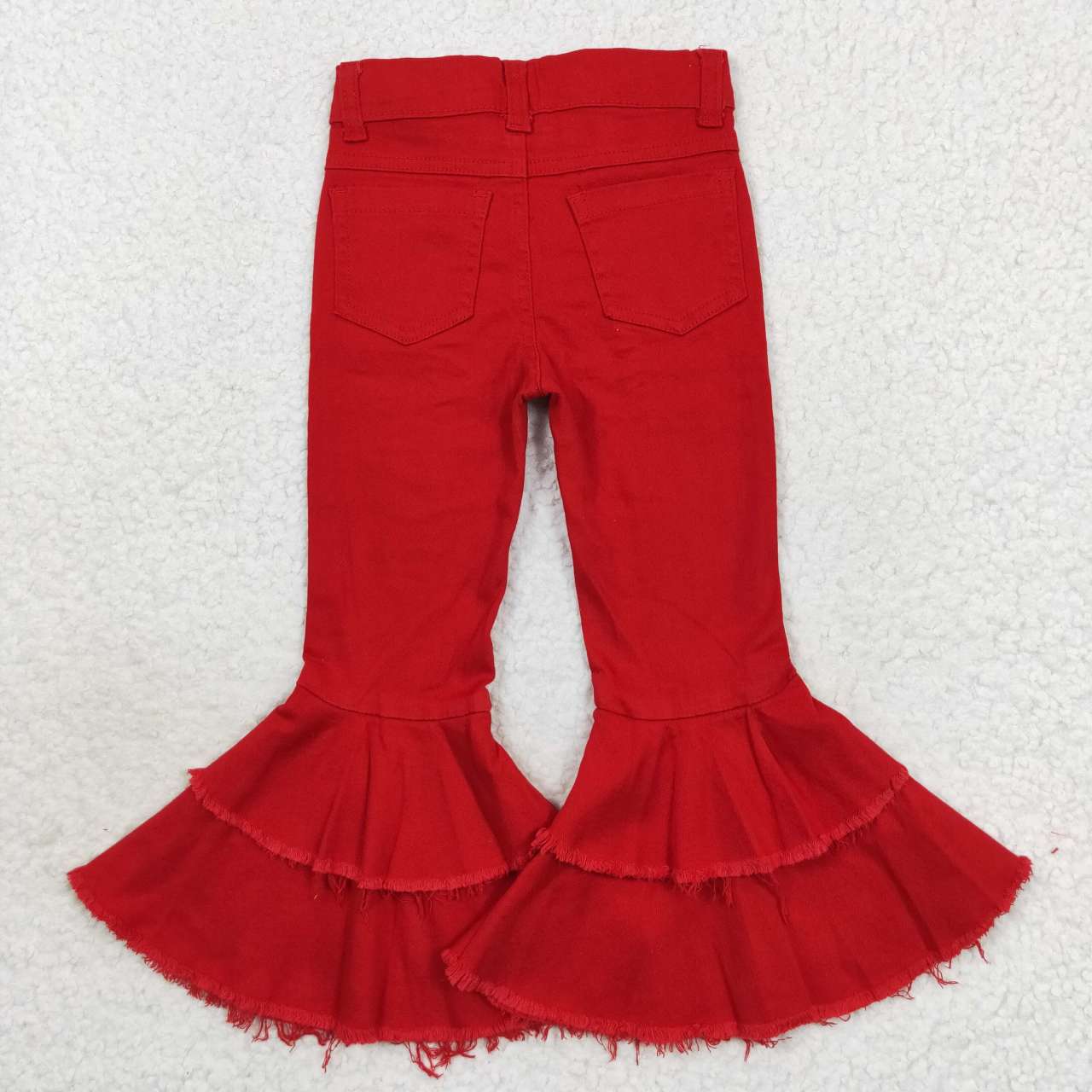 fashion red denim flare jeans girl denim pants with hole