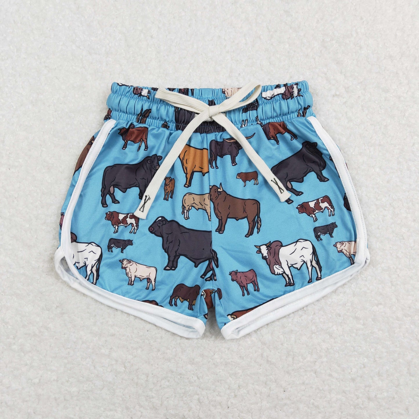 girl 1pc blue farm animal shorts