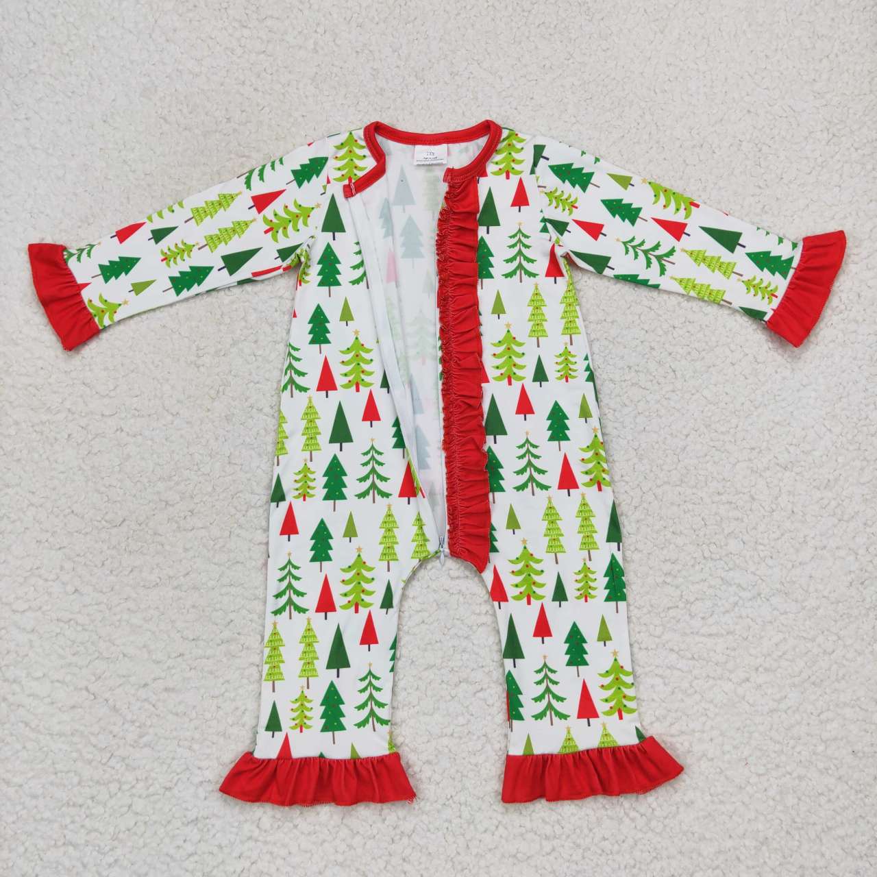 baby girl christmas tree ruffle sleeper PJ