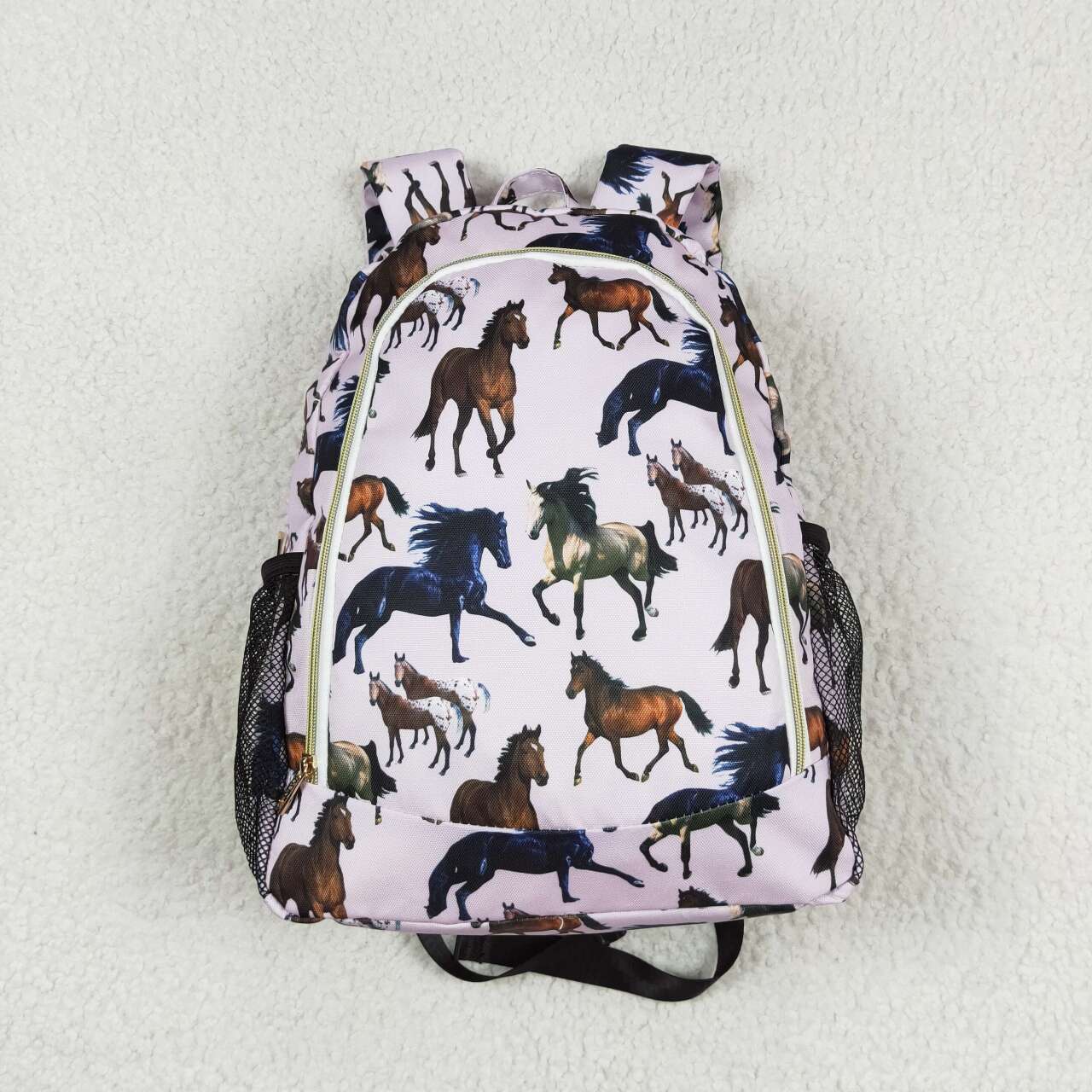horse print kids backpack zip bag