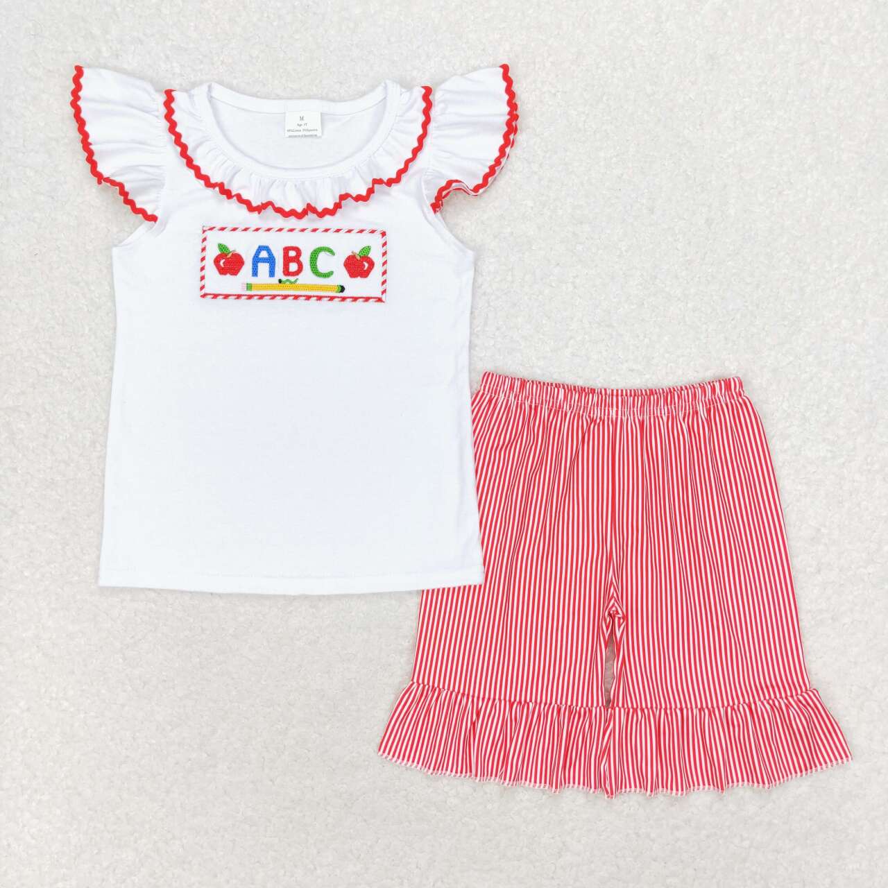 ABC embroidery girl back to school shorts set