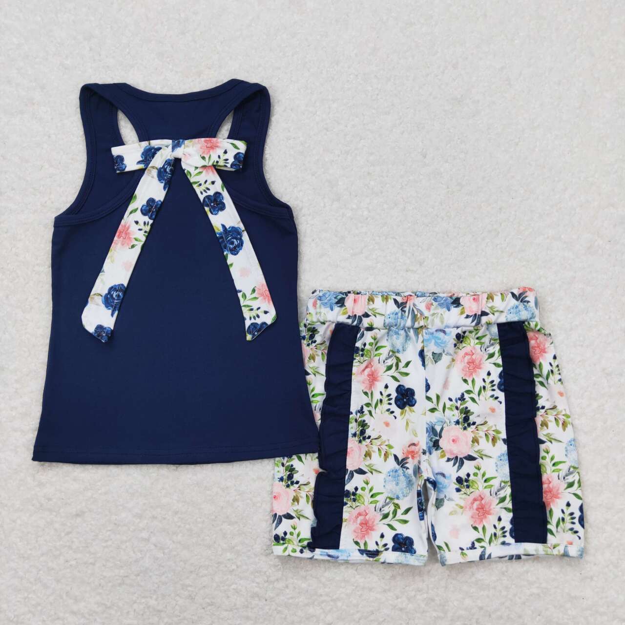 navy tank top floral shorts set girl summer clothing